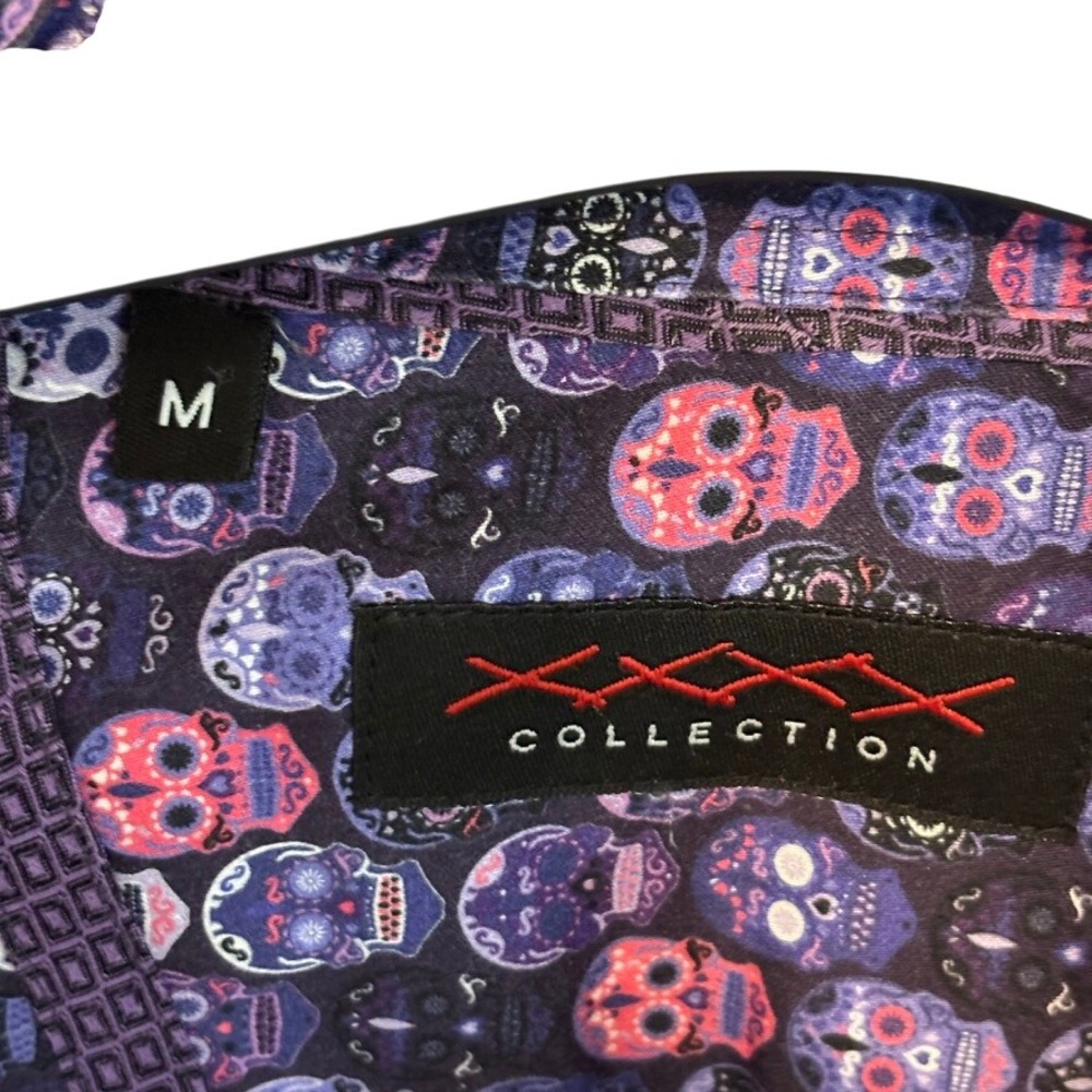 XXX Collection Men's Long Sleeve Shirt Sugar Skull Print Purple Size‎ M - Picture 4 of 5